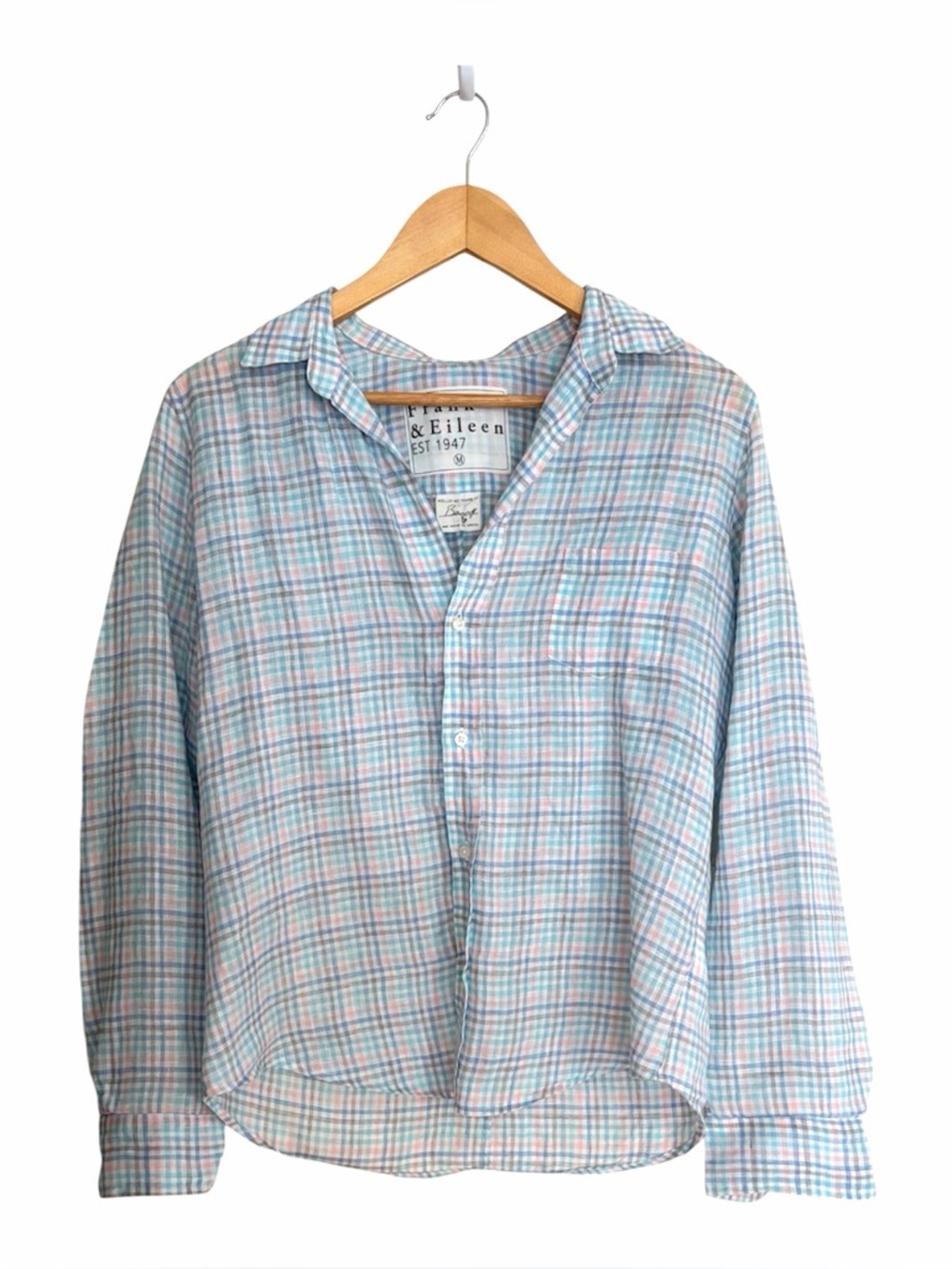 Frank & Eileen Pastel Plaid Italian Linen Barry Button Down Shirt Medium